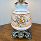 Vintage Hand Painted Milk Glass Brown Tan Yellow Floral Hurricane Lamp