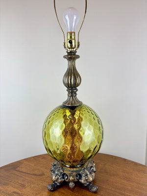 Vintage Green Optic Glass Table Lamp