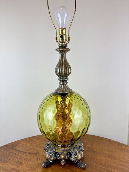 Vintage Green Optic Glass Table Lamp