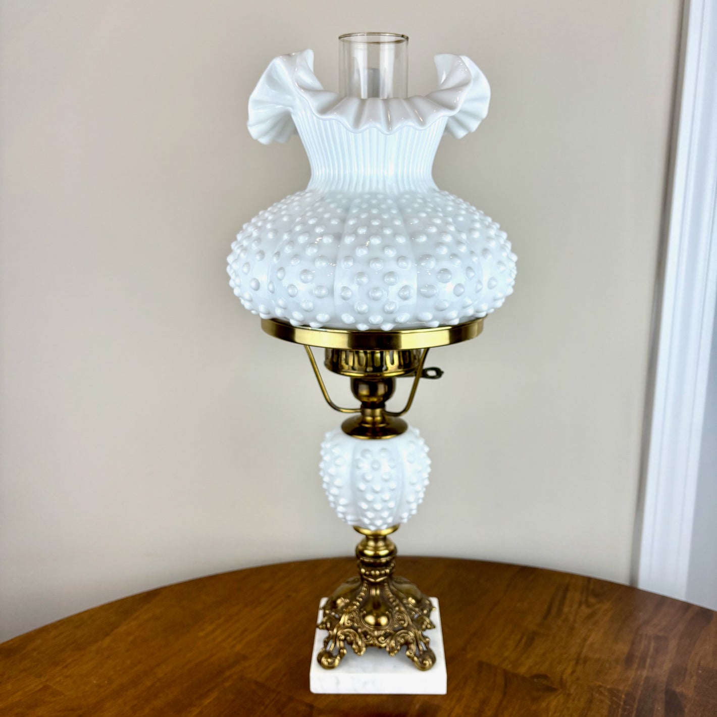 Fenton Lamp | Hurricane Lamp | Milk Glass Lamp