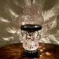 Vintage Pink Crackle Glass Hurricane Lamp With Teardrop Crystal Prisms