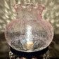 Vintage Pink Crackle Glass Hurricane Lamp With Teardrop Crystal Prisms