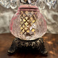 Vintage Pink Crackle Glass Hurricane Lamp With Teardrop Crystal Prisms