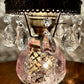 Vintage Pink Crackle Glass Hurricane Lamp With Teardrop Crystal Prisms