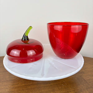 Viking Glass Epic Ruby Covered Apple Candy Jar #7559