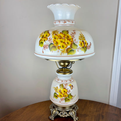 Vintage Large Yellow Floral Hurricane Lamp
