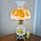 Vintage Large Yellow Floral Hurricane Lamp