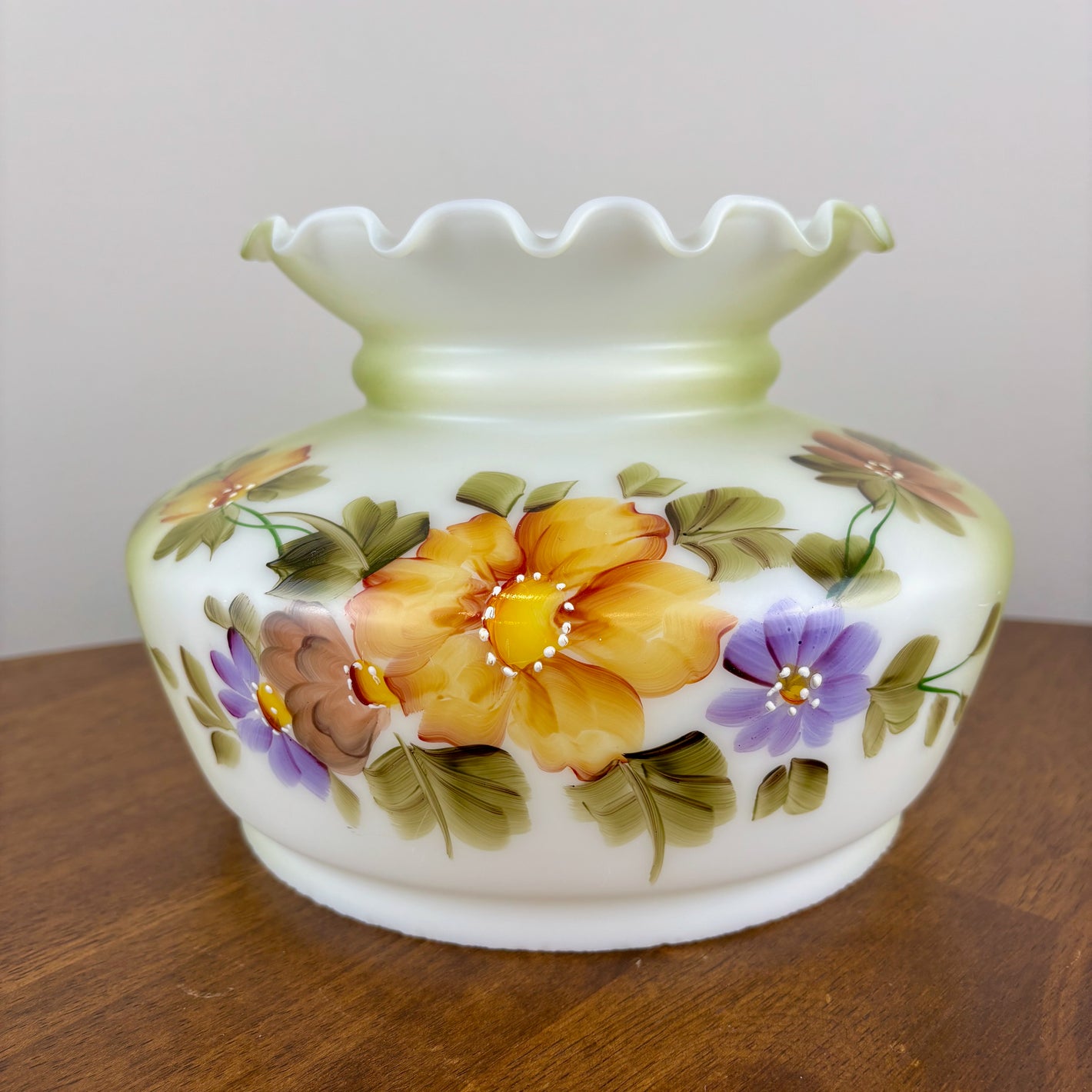 Vintage Hurricane Lamp Shade | Orange Purple Floral Hurricane Lamp Shade