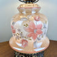 Vintage Beige Luster Pink White Floral Milk Glass Hurricane Lamp | Vintage Lamp