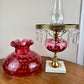 Vintage Fenton Cranberry Coin Dot Table Lamp Marble Base Crystal Prism | Fenton Lamp
