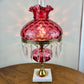 Vintage Fenton Cranberry Coin Dot Table Lamp Marble Base Crystal Prism | Fenton Lamp