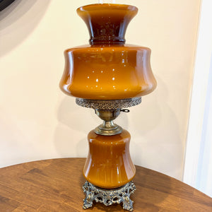 Vintage Brown Butterscotch Cased Glass Hurricane Lamp | Vintage Lamp