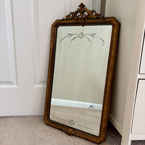 Antique 1925 Floral Dots Etched Mirror | Vintage Mirror