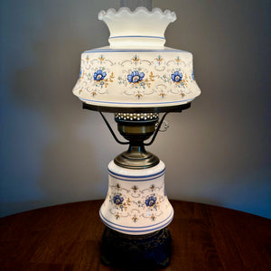Vintage Quoizel Abigail Adams Blue Floral Hurricane Lamp Small 16.5"