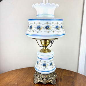 Vintage Quoizel Abigail Adams Blue Floral Hurricane Lamp 21" | Vintage Lamp