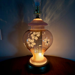 Vintage Pink Glass Floral Table Lamp | Vintage Lamp