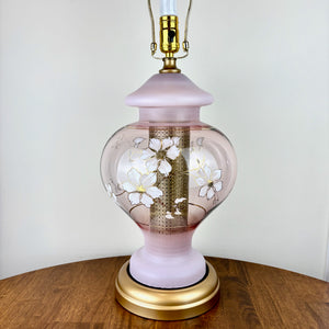 Vintage Pink Glass Floral Table Lamp | Vintage Lamp