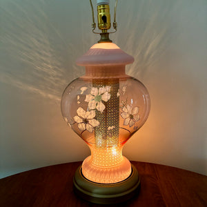 Vintage Pink Glass Floral Table Lamp | Vintage Lamp