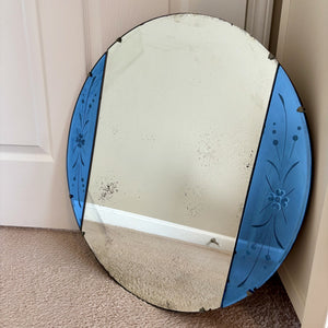 Vintage Cobalt Blue Etched Mirror | Vintage Mirror