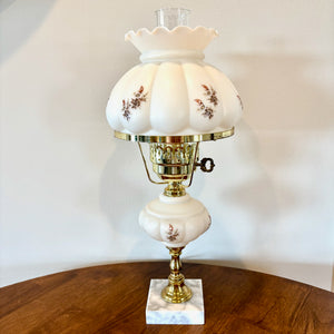 Vintage White Floral Leaves Melon Hurricane Lamp | Vintage Lamp