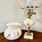 Vintage White Floral Leaves Melon Hurricane Lamp | Vintage Lamp