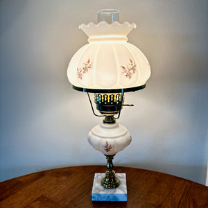 Vintage White Floral Leaves Melon Hurricane Lamp | Vintage Lamp