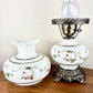 Vintage Pink Rose Floral Milk Glass Hurricane Lamp | Vintage Lamp