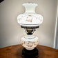 Vintage Pink Rose Floral Milk Glass Hurricane Lamp | Vintage Lamp