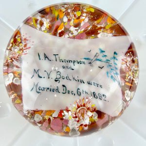 Antique 1892 Married Name Plaque Glass Paperweight | Collectible Glass