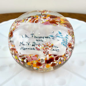 Antique 1892 Married Name Plaque Glass Paperweight | Collectible Glass