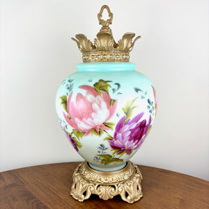 Vintage Pink Purple Floral Green Highlight Glass Nightlight Lamp