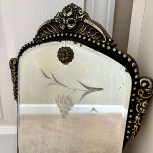 Art Deco Etched Grape Beveled Ornate Wood Frame Mirror | Etched Mirror