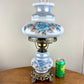 Vintage Blue Luster Blue Pink Floral Hurricane Lamp