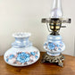 Vintage Blue Luster Blue Pink Floral Hurricane Lamp