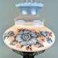 Vintage Blue Luster Blue Pink Floral Hurricane Lamp