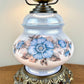 Vintage Blue Luster Blue Pink Floral Hurricane Lamp