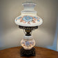 Vintage Blue Luster Blue Pink Floral Hurricane Lamp