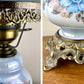 Vintage Blue Luster Blue Pink Floral Hurricane Lamp