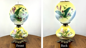 Antique Yellow Purple Floral Birds Gone With The Wind Lamp