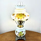 Vintage Hand Painted White Milk Glass Green Orange Floral Hurricane Table Lamp