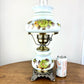 Vintage Hand Painted White Milk Glass Green Orange Floral Hurricane Table Lamp
