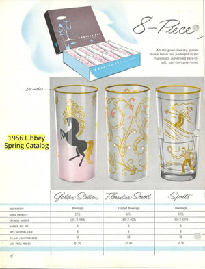 Mid-Century Libbey Golden Stallion Glasses (Set of 8) Original Box