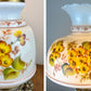 Vintage Large Yellow Floral Hurricane Lamp