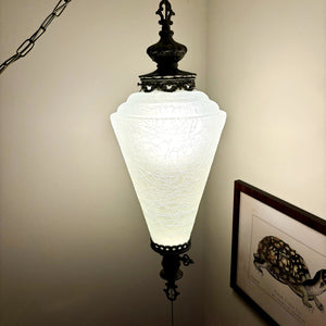 Vintage White Frosted Crackle Glass Swag Lamp