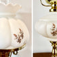 Vintage White Floral Leaves Melon Hurricane Lamp | Vintage Lamp