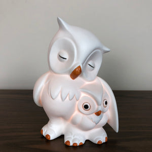Vintage Ceramic White Owl and Baby Nightlight
