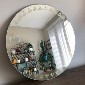 Vintage Frameless Etched Gold Round Wall Mirror, 19.5” Diameter Round Wall Mirror