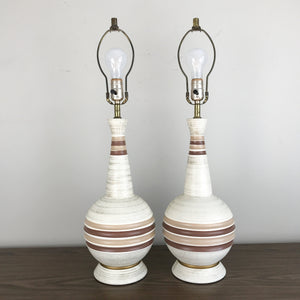 Vintage Ceramic Brown Striped Table Lamp